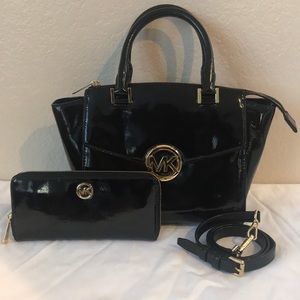 Michael Kors Black Patent Purse & Matching Wallet